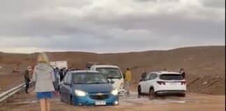 Corte de ruta en la carretera que une a Calama con San Pedro de Atacama registrado el 22 de marzo.