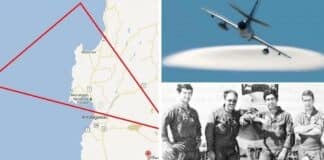Tiángulo de Cerro Moreno / Portada del Libro El Tiángulo de Cerro Moreno de Hugo Riquelme / Politos de la Fuerza Aérea de Chile que tuvieron encuentros con OVNIS, Danilo Catalán (Primero a la izquierda) y Hernán Gabrielli (Ultimo a la derecha) Fotografía del Libro “Ovnis y Fuerzas Armadas.